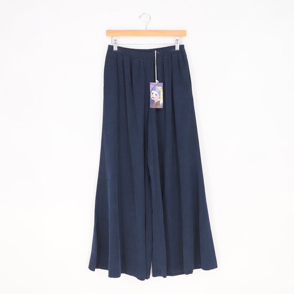 NWT MADE IN ITALY Corduroy Wide Leg Palazzo Pant Navy Elastic Waist OS - Picture 1 of 9